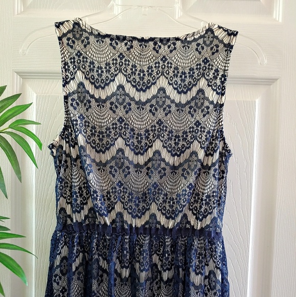 Altar'd State Lace Overlay A-Line Mini Dress Navy Blue Champagne XS - Picture 7 of 8